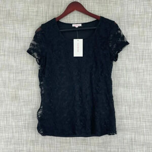 Isaac Mizrahi Lace Blouse Womens M Black NWT 2325